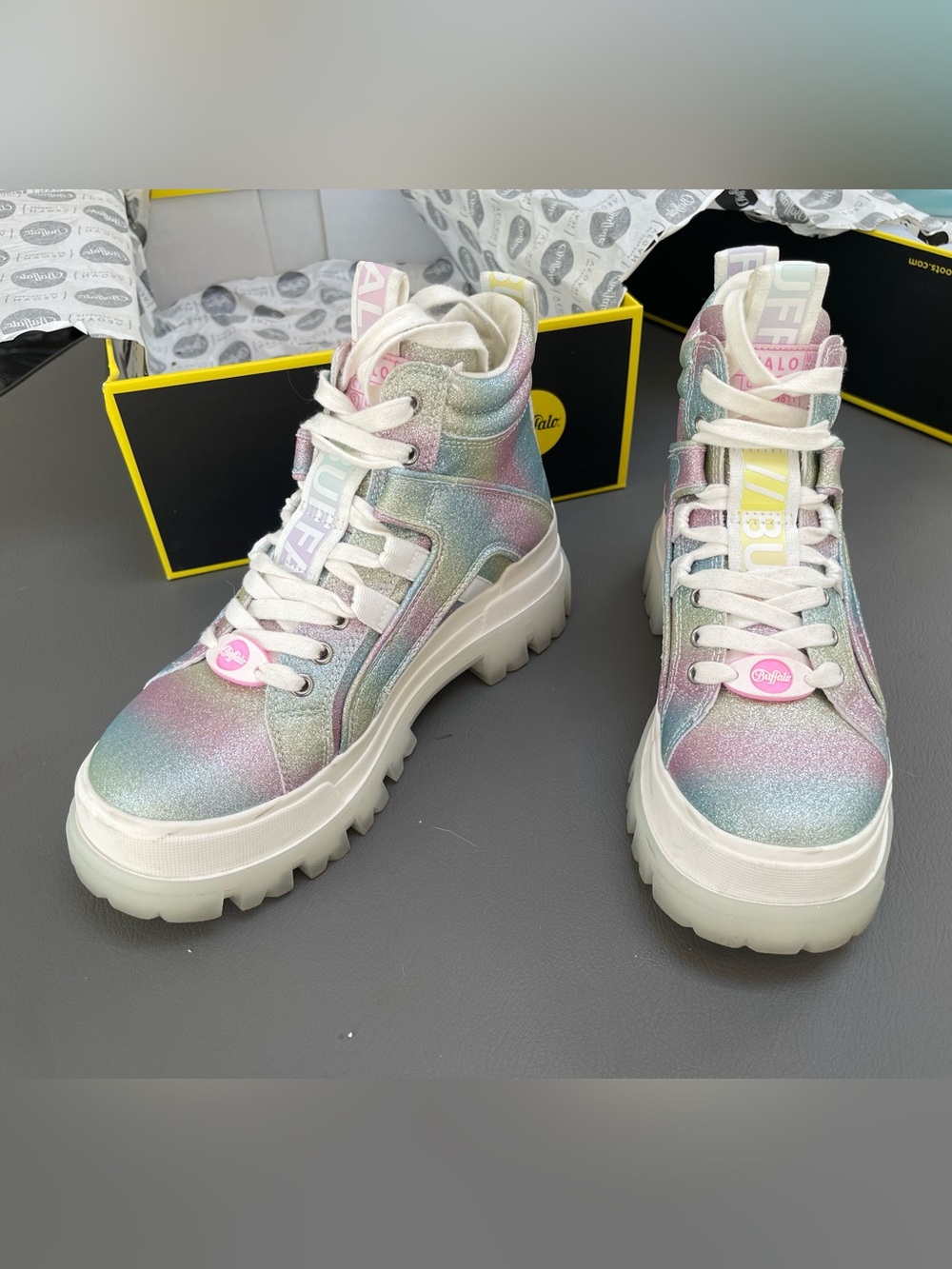 Rainbow Glitter Buffalo Aspha Mid Boots